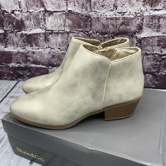 Style & Co. Womens Wileyyp Dist Gold Short Ankle Boots Heels 7.5 W - Picture 4 of 8